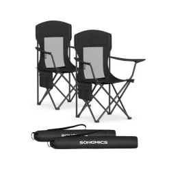 Lot de 2 chaises de camping avec porte-gobelet supporter jusqu’à 150 kg noir d’encre-SONGMICS HOME