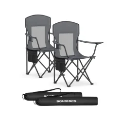 Lot de 2 chaises de camping avec porte-gobelet supporter jusqu’à 150 kg noir d’encre-SONGMICS HOME