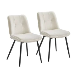 Lot de 2 chaises salle à manger chenille jusqu’à 120 kg pieds en métal blanc crème-SONGMICS HOME