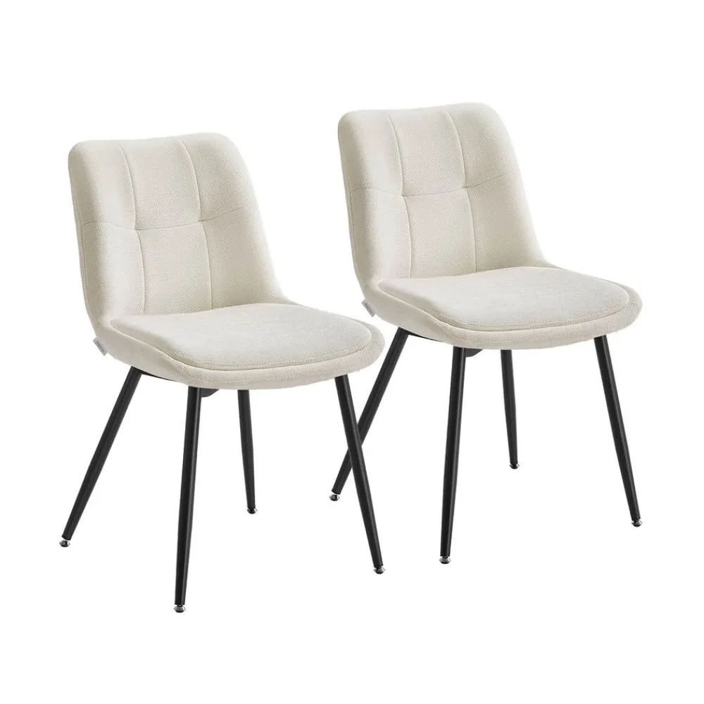 Lot de 2 chaises salle à manger chenille jusqu’à 120 kg pieds en métal blanc crème-SONGMICS HOME