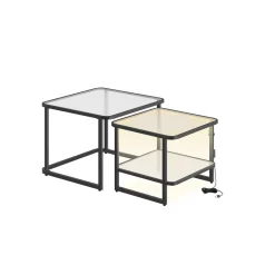 Lot de 2 tables de salon gigognes avec led blanc nuage et noir d'encre-SONGMICS HOME Sale