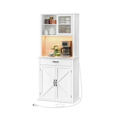 Meuble de rangement avec lumières et chargeur blanc rustique-SONGMICS HOME Hot