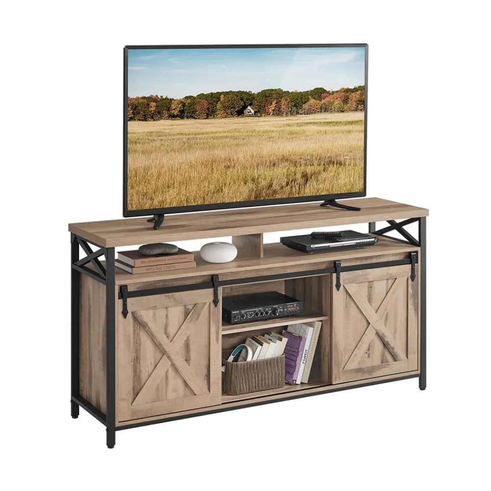 Meuble tv pour téléviseur jusqu’à 65 pouces cadre en métal, marron rustique et noir-SONGMICS HOME Discount