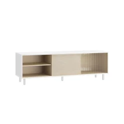 Meuble TV pour TV Jusqu’à 60 Pouces Blanc Nuage et Beige Naturel-SONGMICS HOME