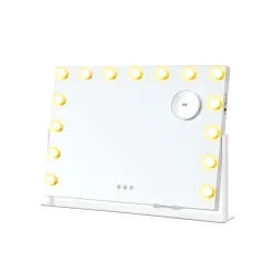 Miroir coiffeuse 15 ampoules LED 58 x 43 cm miroir grossissant détachable 10X blanc mat-SONGMICS HOME