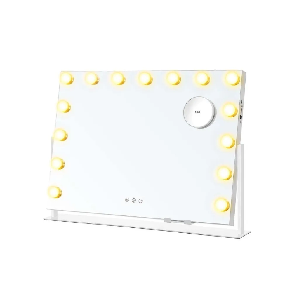 Miroir coiffeuse 15 ampoules LED 58 x 43 cm miroir grossissant détachable 10X blanc mat-SONGMICS HOME
