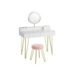 Miroir coiffeuse avec éclairage et taboutret 40 x 100 x 134,8 cm blanc mat et doré clair-SONGMICS HOME Best