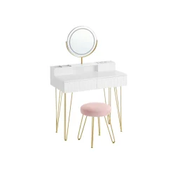 Miroir coiffeuse avec éclairage et taboutret 40 x 100 x 134,8 cm blanc mat et doré clair-SONGMICS HOME Best
