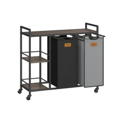 Panier à linge 2 compartiments 100 L noir d'encre et gris tourterelle-SONGMICS HOME