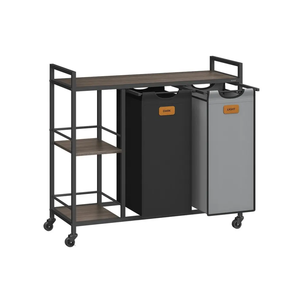 Panier à linge 2 compartiments 100 L noir d'encre et gris tourterelle-SONGMICS HOME