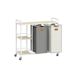 Panier à linge 2 compartiments 100 L noir d'encre et gris tourterelle-SONGMICS HOME