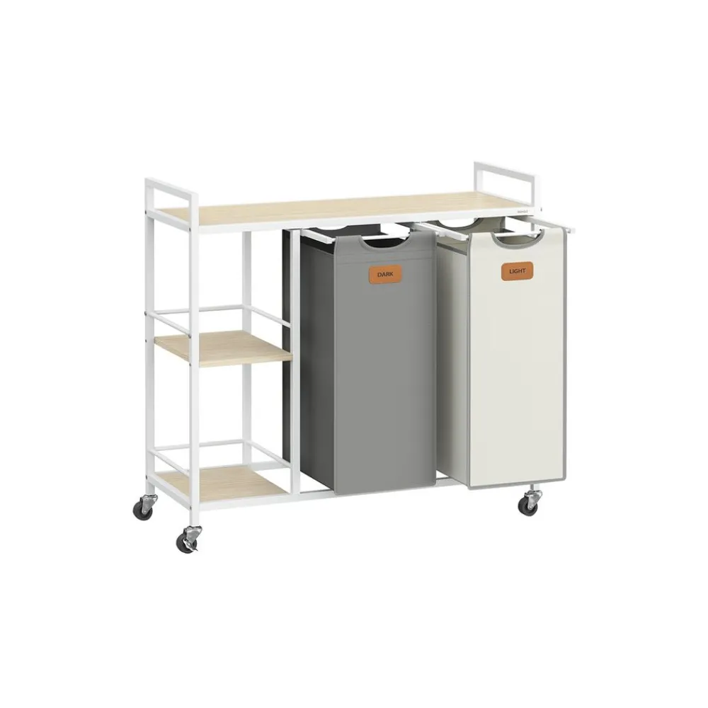 Panier à linge 2 compartiments 100 L noir d'encre et gris tourterelle-SONGMICS HOME