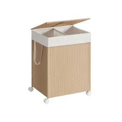 Panier à linge 2 compartiments 100 L avec roulettes couvercle poignées beige naturel et blanc mat-SONGMICS HOME Hot