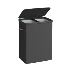 Panier à linge 170 L 2 compartiments avec couvercle et poignées 56 x 40 x 75 cm noir d'encre-SONGMICS HOME Sale