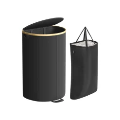 Panier à linge 90 L avec couvercle sac amovible noir d’encre et beige naturel-SONGMICS HOME Hot