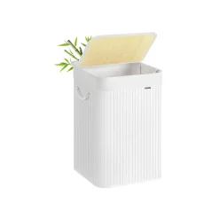 Panier à linge 95 L en bambou avec couvercle poignées pliable blanc-SONGMICS HOME Online