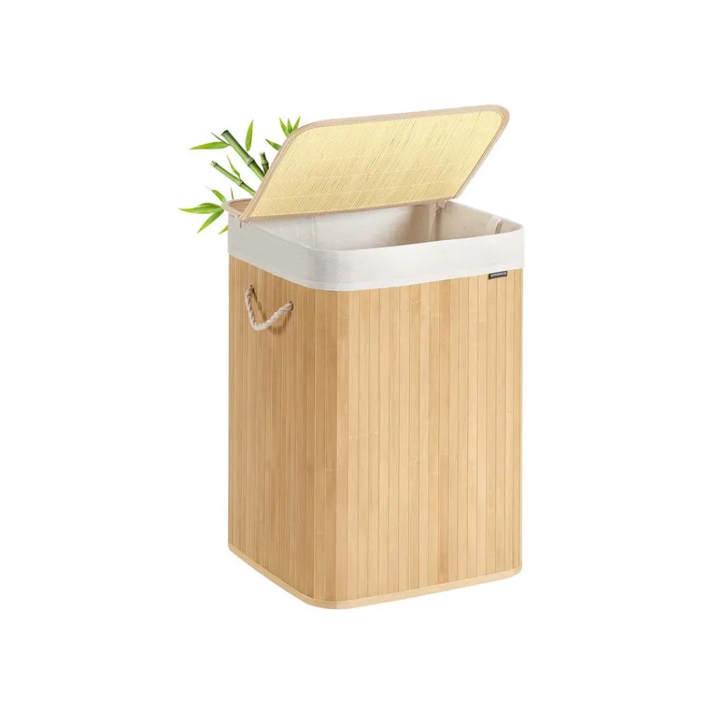 Panier à linge 95 L en bambou avec couvercle poignées pliable blanc-SONGMICS HOME Online