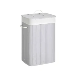 Panier à linge avec couvercle 72L en bambou pliable avec sac amovible lavable poignées gris-SONGMICS HOME