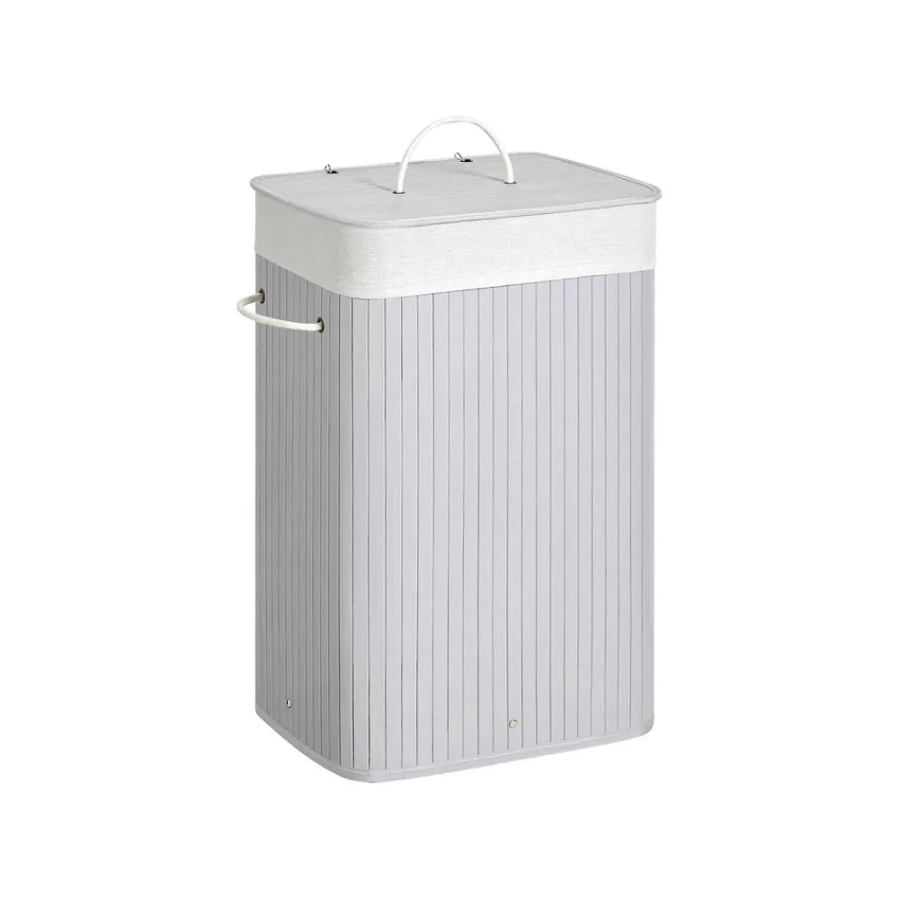 Panier à linge avec couvercle 72L en bambou pliable avec sac amovible lavable poignées gris-SONGMICS HOME