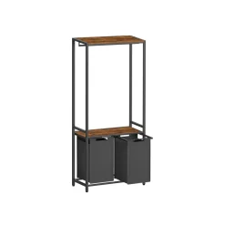 Panier à linge double avec étagères marron rustique noir-SONGMICS HOME Discount