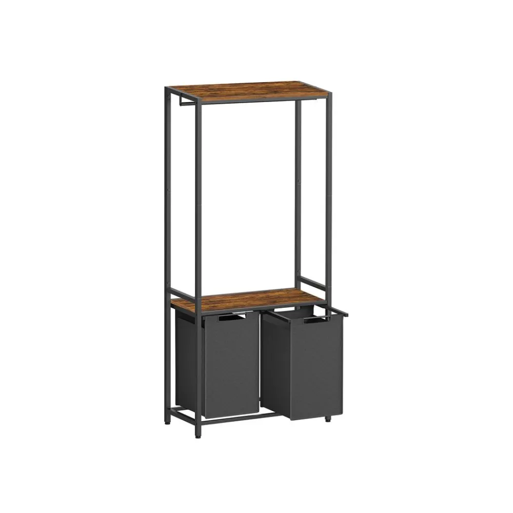 Panier à linge double avec étagères marron rustique noir-SONGMICS HOME Discount