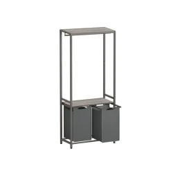 Panier à linge double avec étagères marron rustique noir-SONGMICS HOME Discount