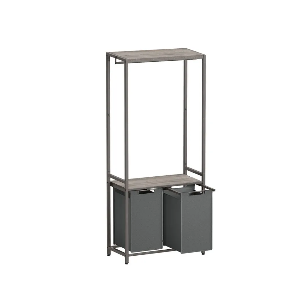 Panier à linge double avec étagères marron rustique noir-SONGMICS HOME Discount