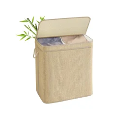 Panier à linge en bambou 90 L avec sac amovible couvercle poignées-SONGMICS HOME Sale