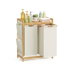 Panier à linge en bambou 3 x 50 L 94 x 33 x 78 cm blanc crème-SONGMICS HOME Best