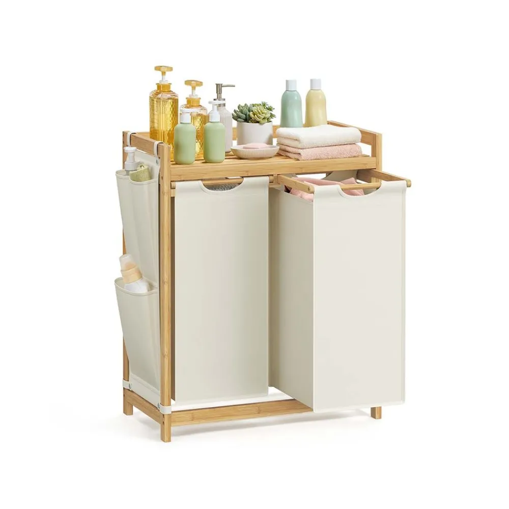 Panier à linge en bambou 3 x 50 L 94 x 33 x 78 cm blanc crème-SONGMICS HOME Best