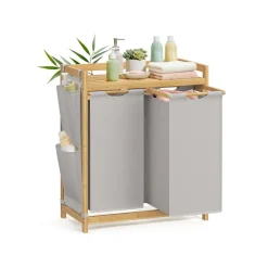 Panier à linge en bambou 3 x 50 L 94 x 33 x 78 cm blanc crème-SONGMICS HOME Best