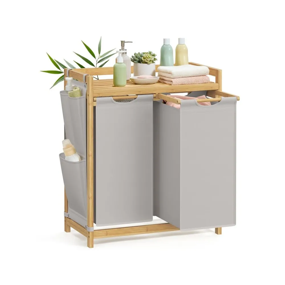 Panier à linge en bambou 3 x 50 L 94 x 33 x 78 cm blanc crème-SONGMICS HOME Best