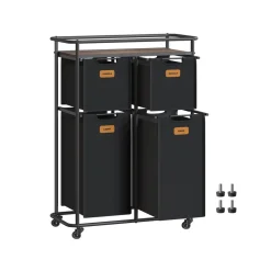 Panier à linge mobile 4 sacs amovibles 6 étiquettes noir d’encre et marron châtaigne-SONGMICS HOME Online