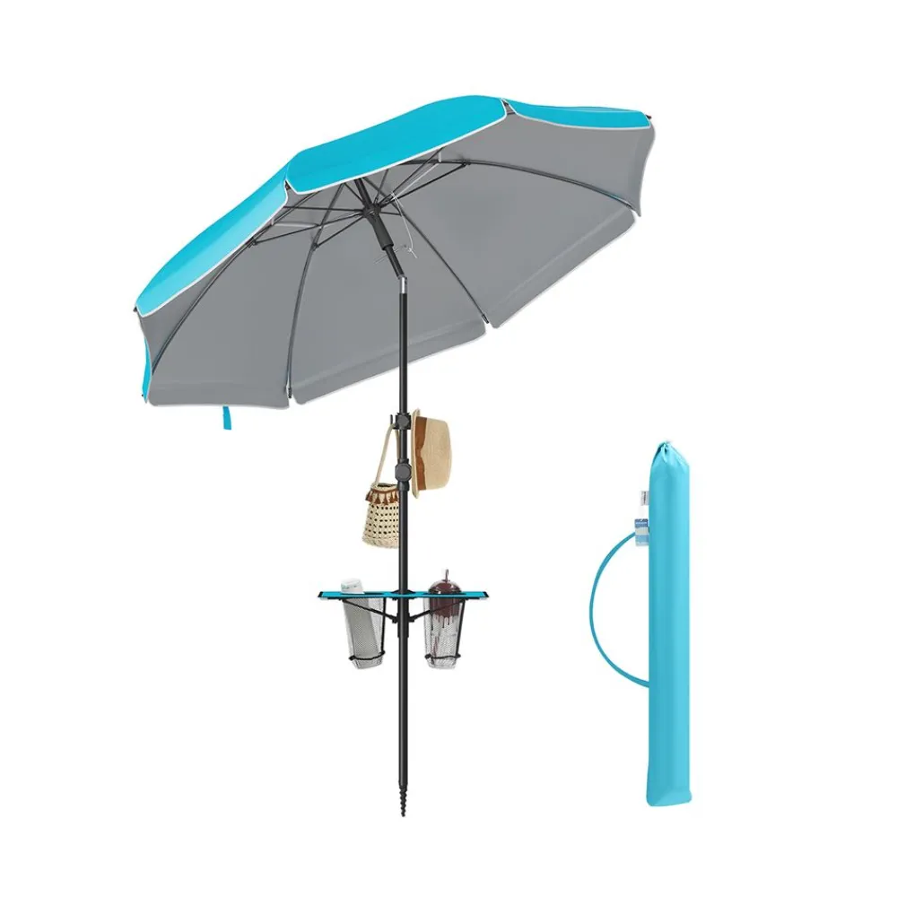 Parasol de 160 cm UPF 50+ pliable à 30° des 2 côtés sans support bleu-SONGMICS HOME Clearance