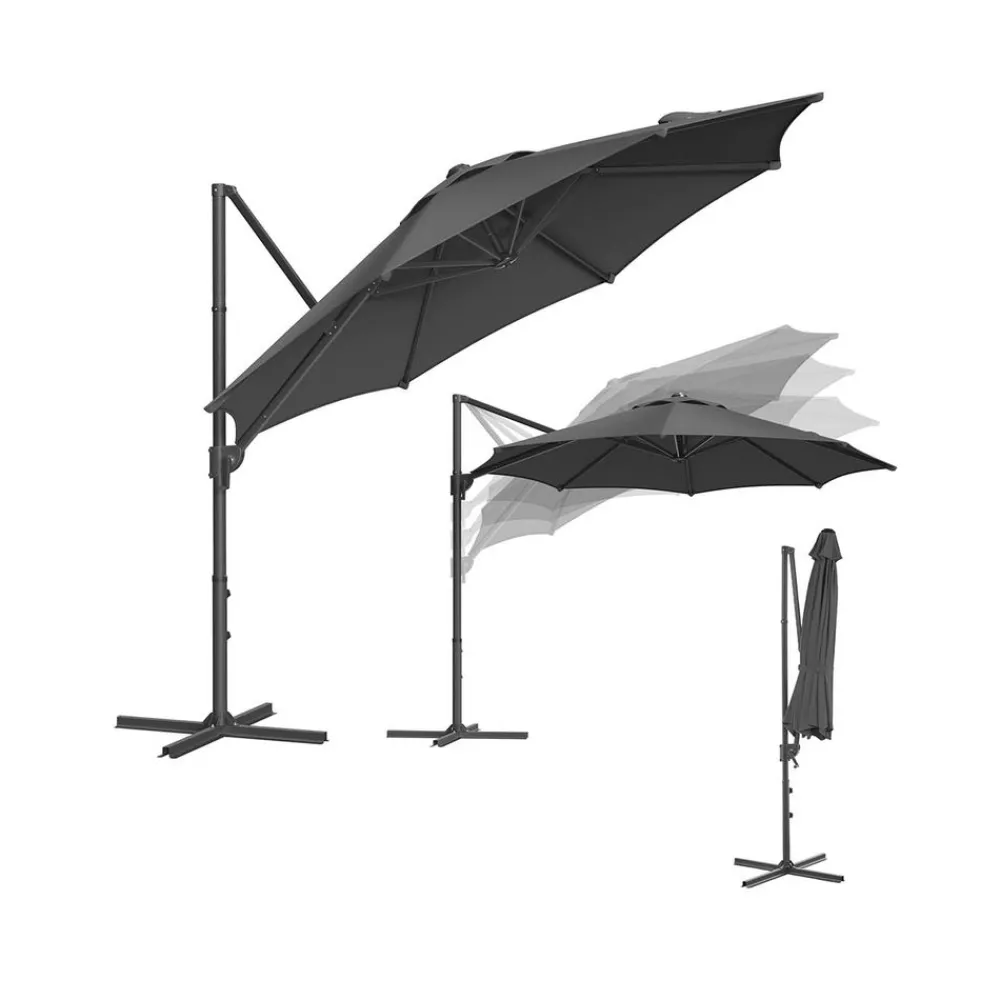 Parasol de jardin 300 cm UPF 50+ pivotant à 360° avec base en croix gris-SONGMICS HOME Outlet