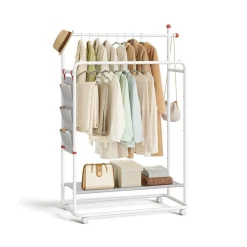 Porte-manteau en métal avec roulettes sac latéral blanc mat-SONGMICS HOME Online