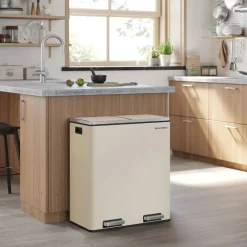 Poubelle 2 x 30L blanc cassé-SONGMICS HOME