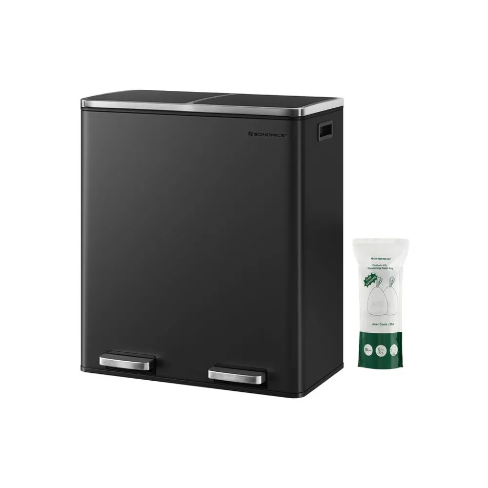 Poubelle 2 x 30L blanc cassé-SONGMICS HOME