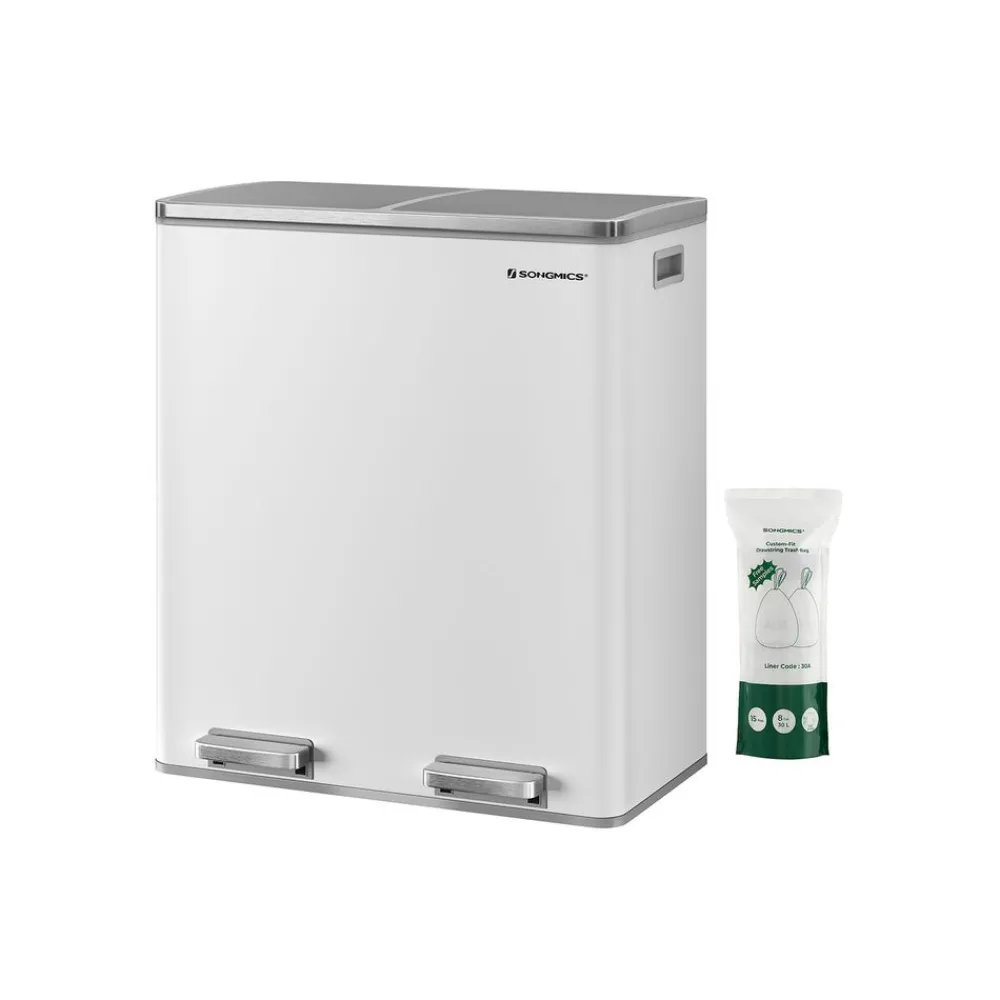 Poubelle 2 x 30L blanc cassé-SONGMICS HOME