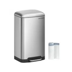 Poubelle 30L avec pédale en Acier blanc cassé-SONGMICS HOME Best