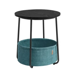 Table basse ronde avec panier noir boisé et turquoise foncé-SONGMICS HOME