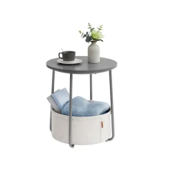 Table basse ronde avec panier noir boisé et turquoise foncé-SONGMICS HOME