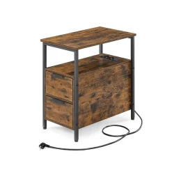 Table d’appoint avec multiprise marron rustique et noir classique-SONGMICS HOME Best