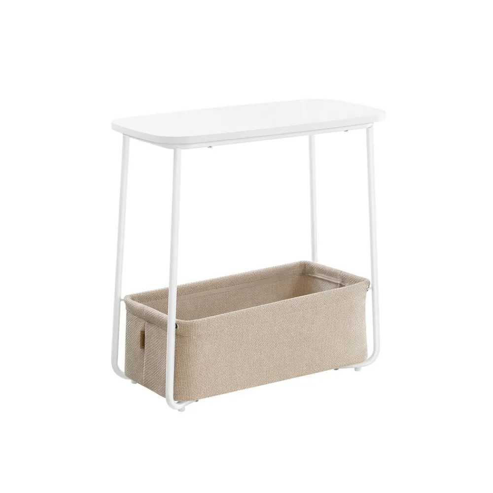 Table d’appoint avec panier en tissu blanc mat et marron-SONGMICS HOME Discount