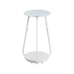 Table d’appoint ronde à 2 niveaux blanc marbré-SONGMICS HOME Discount