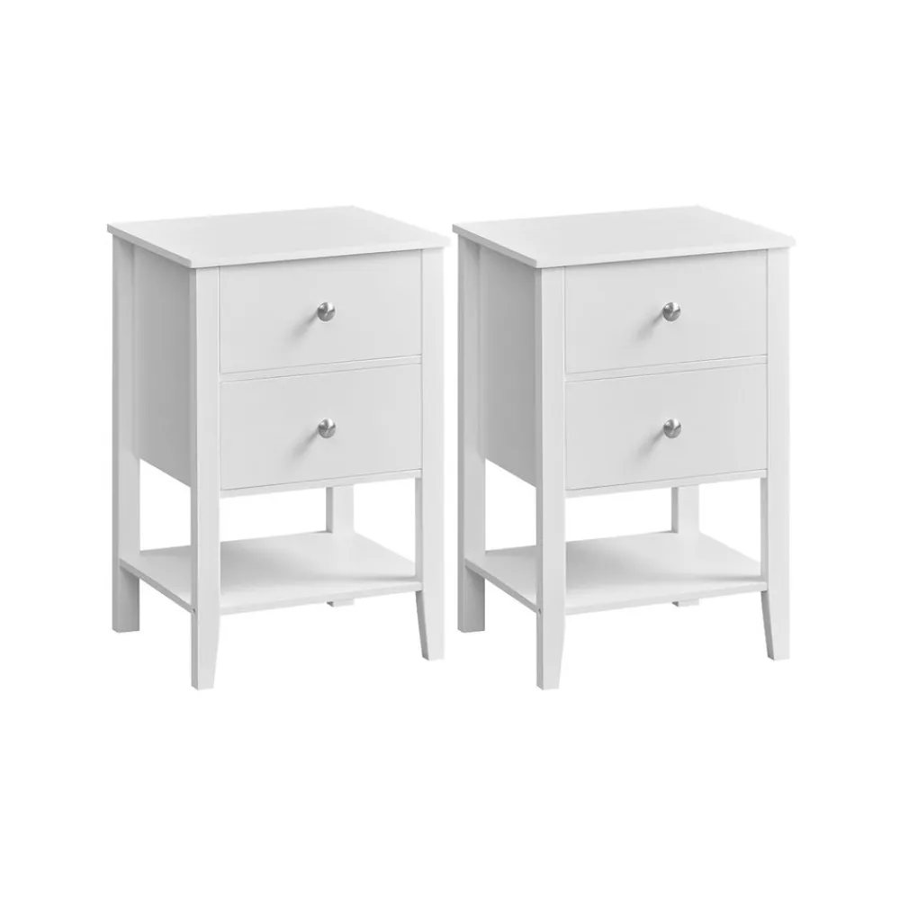 Table de chevet en bambou avec 2 tiroirs et étagère ouverte blanc nuage-SONGMICS HOME Sale