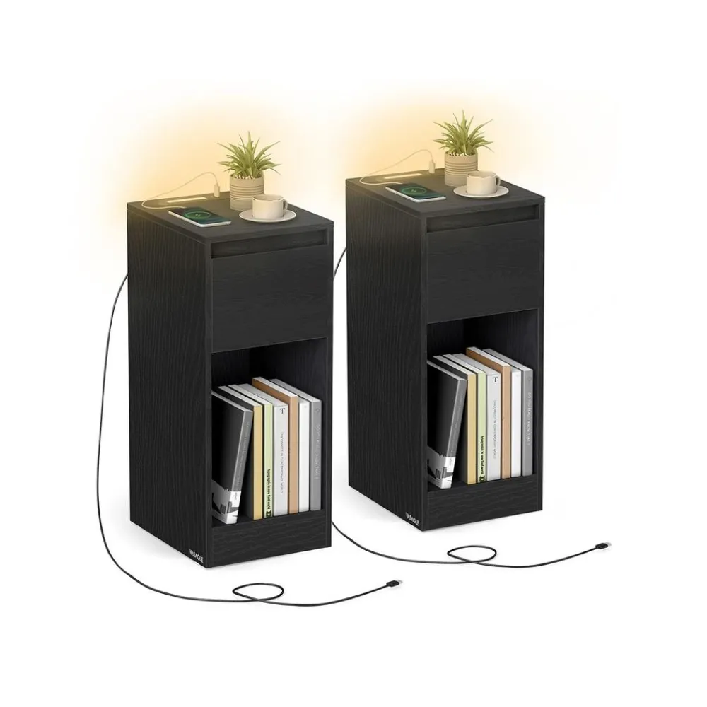 Table de chevet étroite avec LED ports USB tiroir-SONGMICS HOME Discount