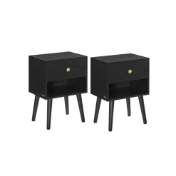 Tables de chevet avec tiroir et compartiment ouvert pieds en bois noir boisé-SONGMICS HOME Best