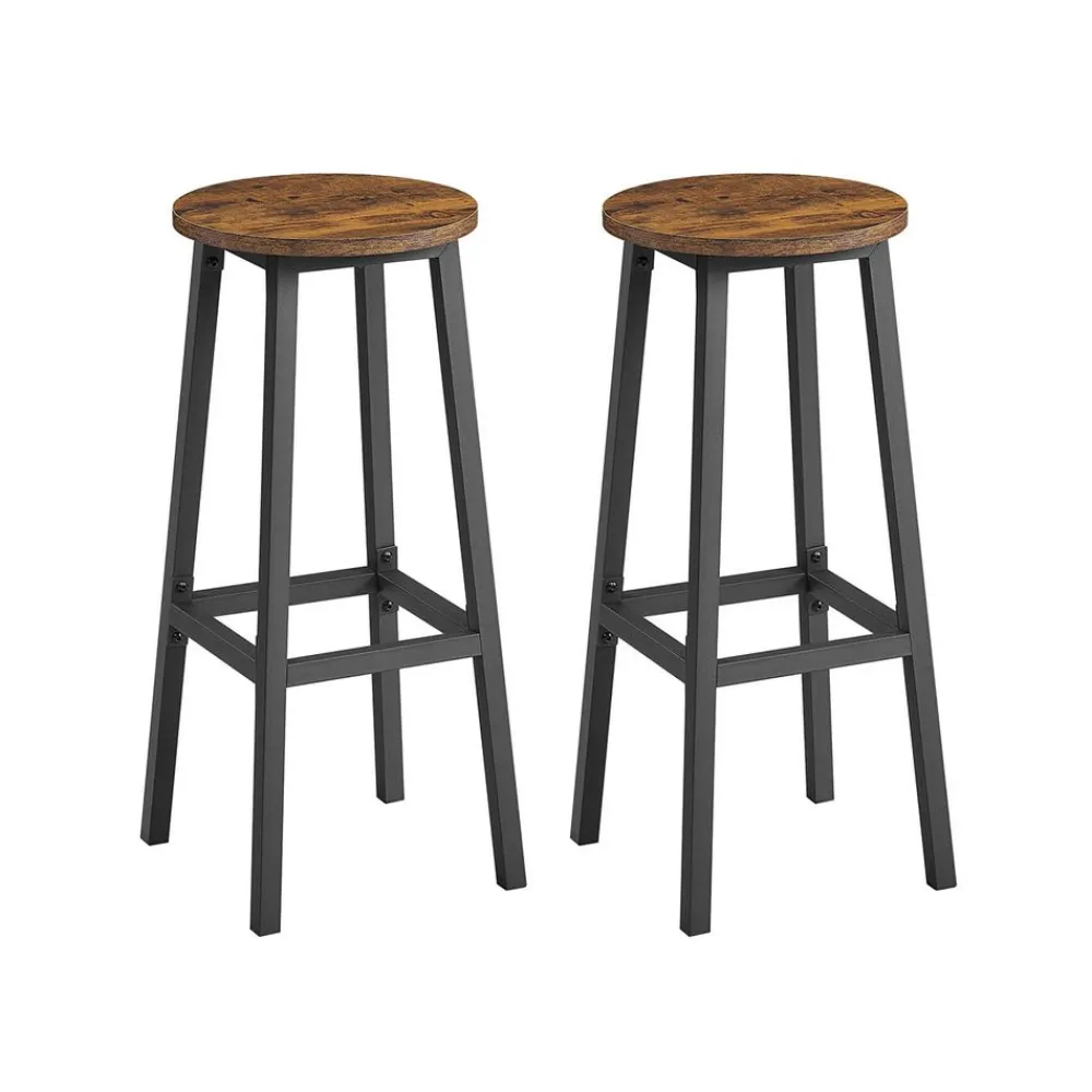 Tabourets de bar lot de 2 cadre métallique hauteur 74 cm marron rustique et noir-SONGMICS HOME New