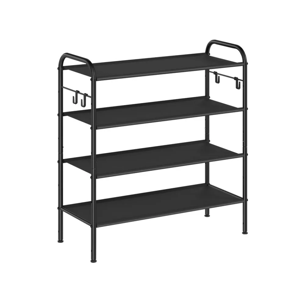 Étagère à chaussures à 2 niveaux avec 4 crochets noir d'encre-SONGMICS HOME